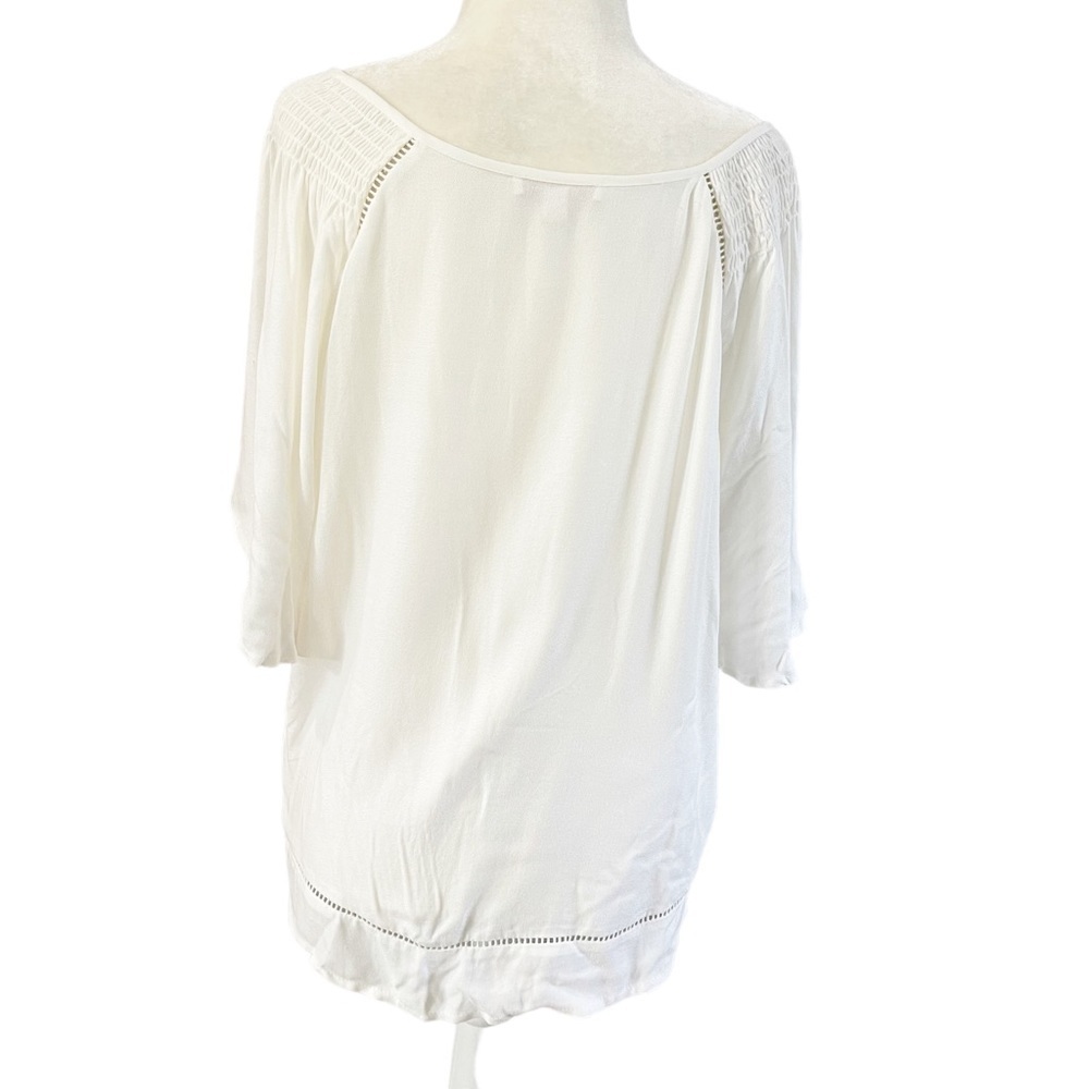 Ella Moss Light Cream Loose Short Sleeve V-Neck Tunic Top Size M - Picture 4 of 6